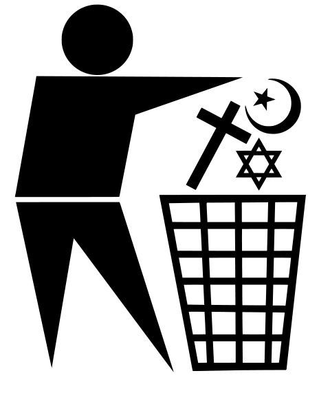 Anti-Religions-Logo, 2012. Quelle: [http://commons.wikimedia.org/wiki/File:Religion_is_rubbish.svg?uselang=de Wikimedia Commons] ([https://creativecommons.org/licenses/by-sa/3.0/deed.de CC BY-SA 3.0])