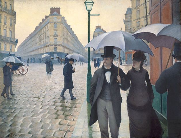 Private and public – ''Bürger'' on the streets.<br />
Gustave Caillebotte, Rue de Paris, temps de pluie, 1877. Source: [http://commons.wikimedia.org/wiki/File:Gustave_Caillebotte_-_Jour_de_pluie_%C3%A0_Paris.jpg Wikimedia Commons] / [http://www.artic.edu/aic/collections/artwork/20684 Charles H. and Mary F. S. Worcester Collection, The Art Institute of Chicago] ([https://commons.wikimedia.org/wiki/Commons:Licensing#Material_in_the_public_domain public domain]).